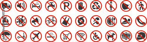 Collection of different prohibition, ban signs and symbols. Vector