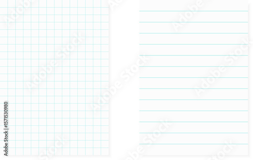 Clear list of paper. Paper design with lines, dots, cells, place for text. Square grid on paper. Vector