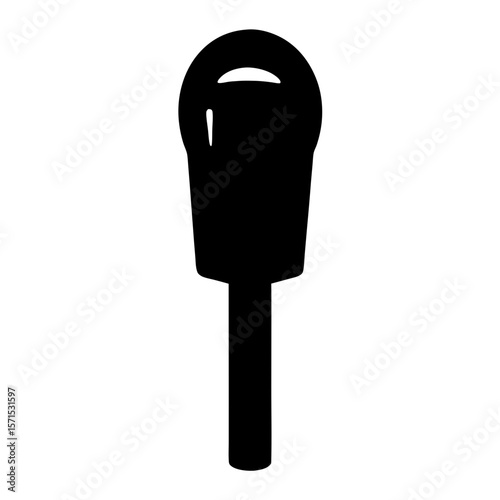Single, solid black object resembling a parking meter on a white background