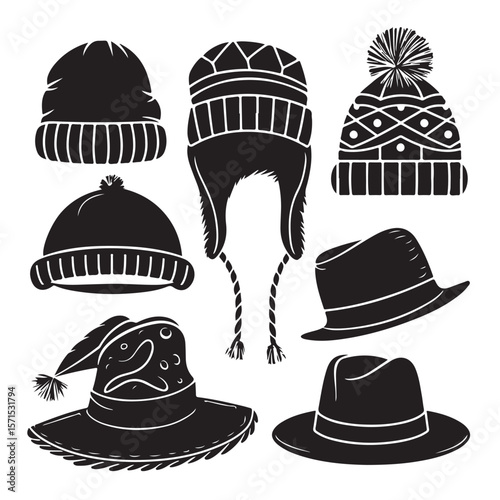 A charming collection of cartoon Christmas holiday hats, perfect for festive winter celebrations and birthday decorations