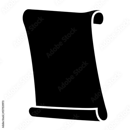 An isolated black parchment scroll representing historical documents and storytelling themes