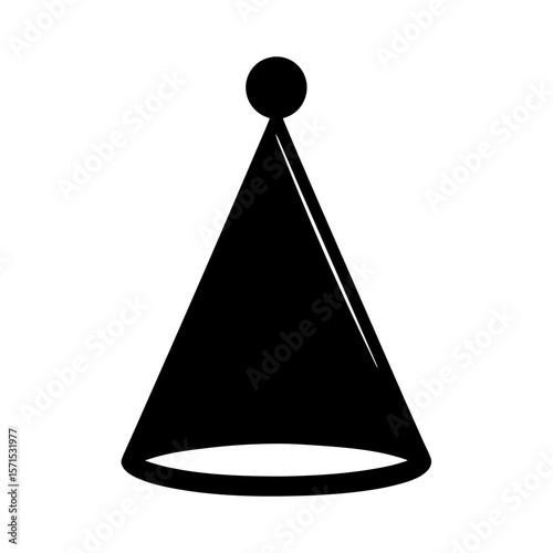Simple black party hat with a pom pom on a white background