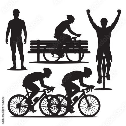 People cycling: silhouette illustration of a couple and businessman on bikes
