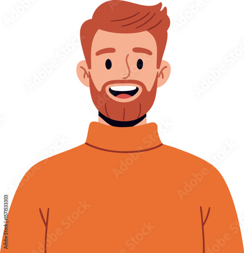 Red Haired Smiling Man Wearing Orange Sweater Vector Illustration Portrait 