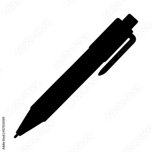 Silhouette of a ballpoint pen for writing and drawing on white background