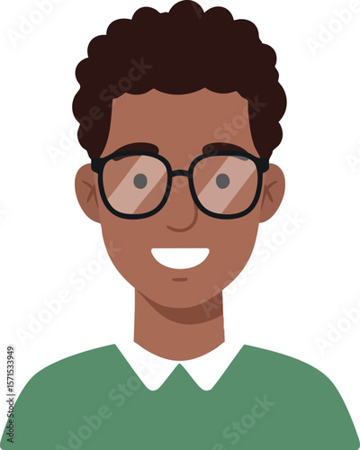 Young man smiling wearing glasses and green sweater avatar vector illustration 
