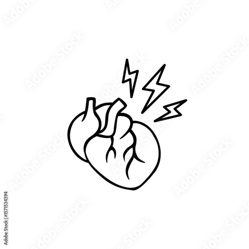 Heart with lightning symbol represents energy and intense emotions in a bold, outlined design.