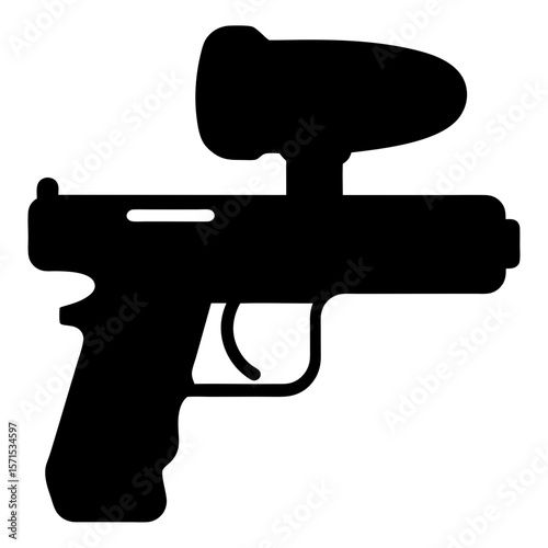 Black silhouette of a paintball marker, a recreational shooting sports equipment