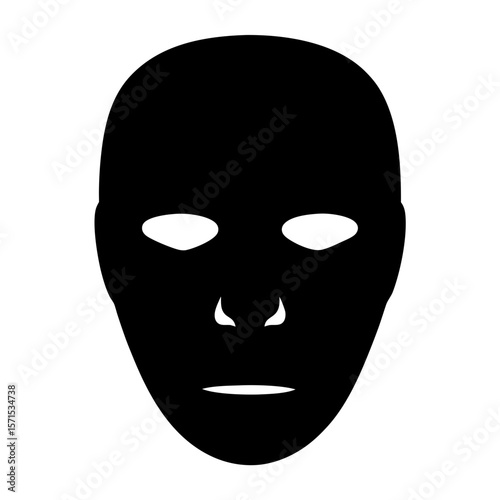 Minimalist black and white face mask illustration with smooth features, isolated on white