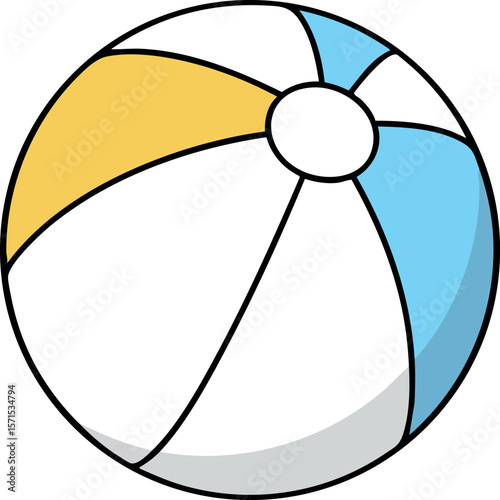 Colorful beach ball with yellow and blue segments vector illustration for summer fun play 