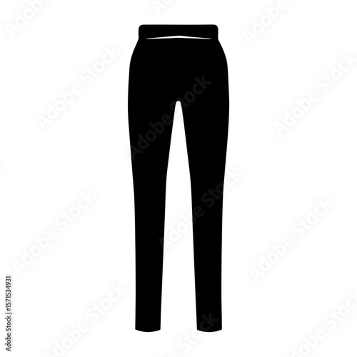 Black silhouette of slim fitting pants with waistband in vector format