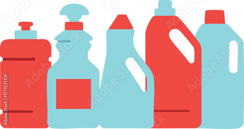 Cleaning bottles set with red and blue colors for household use vector illustration 