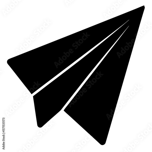 Black Paper Airplane Origami Illustration on White Background for Creative Projects
