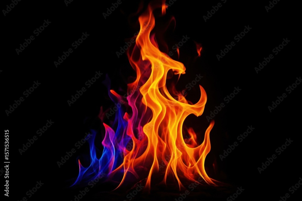 Fototapeta premium Red, blue, and purple hues swirl in a fiery spectacle against a black backdrop