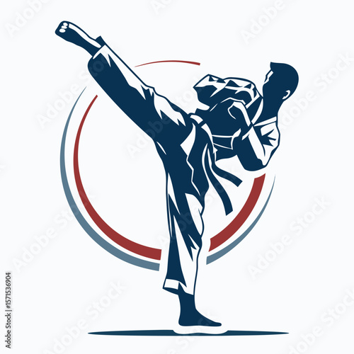 Dynamic martial artist performing a powerful mid kick in a striking silhouette