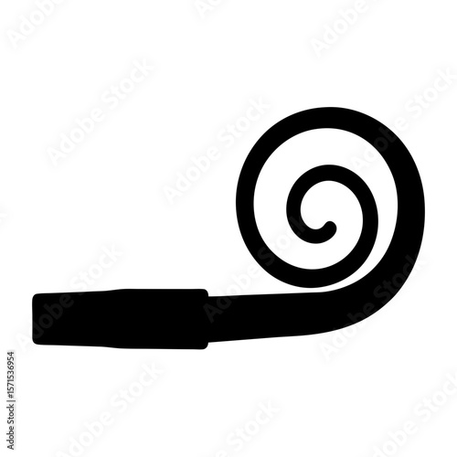 Single party favor featuring a black coiled noisemaker silhouette on white background