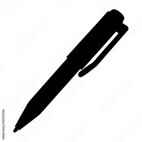 Black ink pen silhouette on a white background stationery object flat