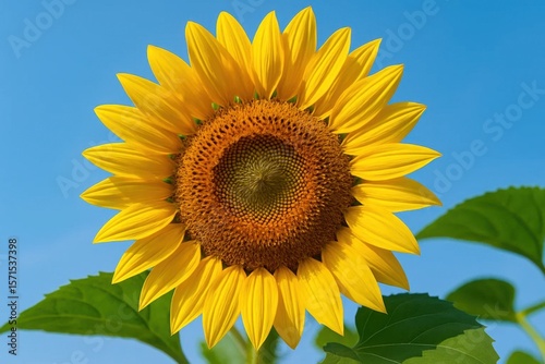A Vibrant Sunflower in Full Bloom Against a Clear Blue Sky