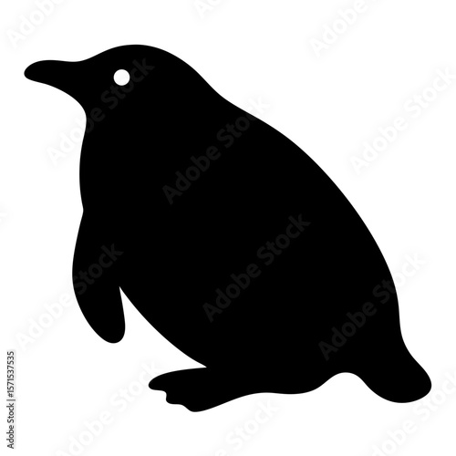 Silhouette of a penguin standing with one white eye isolated on white