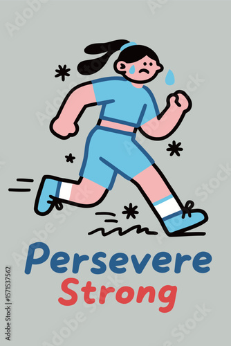 Persevere Strong Runner in Blue Outfit Exerting Effort