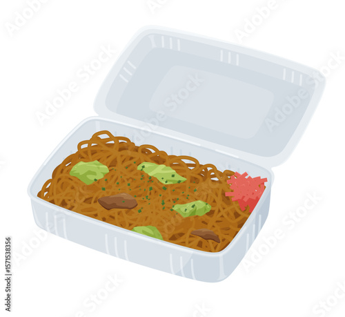 パックに入ったお祭りの焼きそばのイラスト