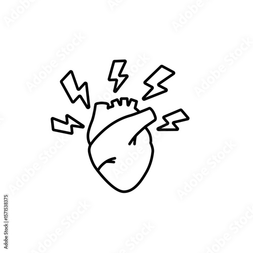 Heart sketch with bold lightning lines symbolizes dynamic energy, life force, or intense emotion.