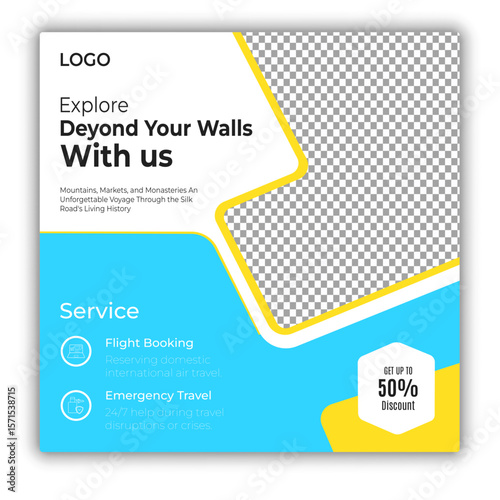 Travel and tour social media posts and web banner square design template