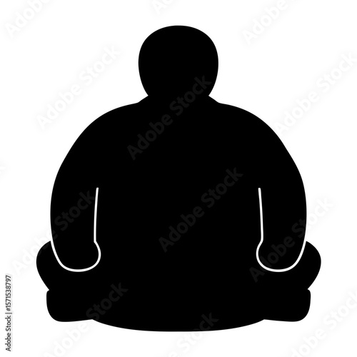 Silhouette of a person in a meditative position, isolated on white background