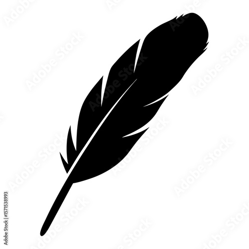 Elegant black feather illustration on a white background creating a simple drawing
