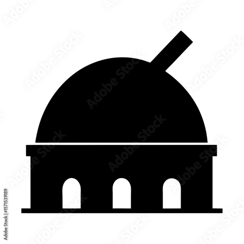 Architectural silhouette representing an astronomical observatory with dome and telescope