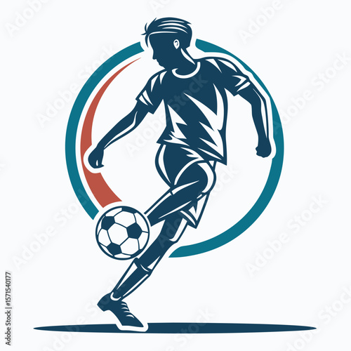 Dynamic illustration of a soccer player in action mid kick with vibrant colors and clean lines