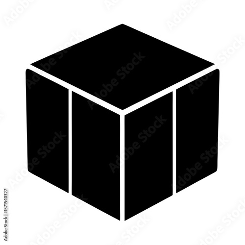 Isometric cube with rounded corners and internal divisions, a geometric shape