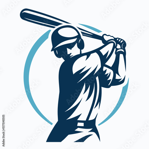 Stylized baseball player in mid swing with a bat dynamic action illustration