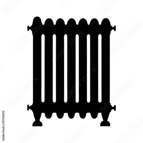Black silhouette of a vintage cast iron radiator isolated on white background