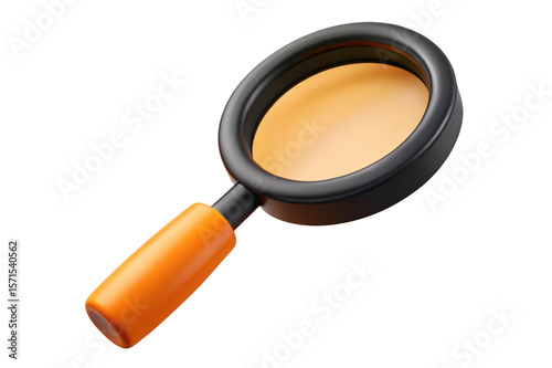 3d rendered magnifying glass with orange handle isolated on transparent background
