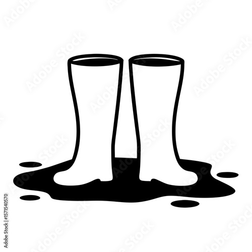 Illustration of black boots standing in a black puddle, great for safety sign