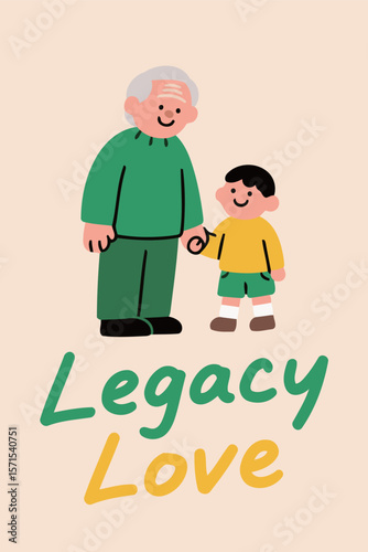 Legacy Love Illustration of Elderly Man and Child Holding Hands