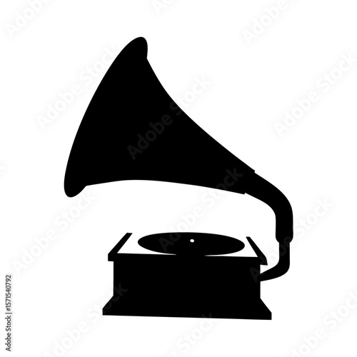 Silhouette of an old gramophone showing classic music history of phonographs