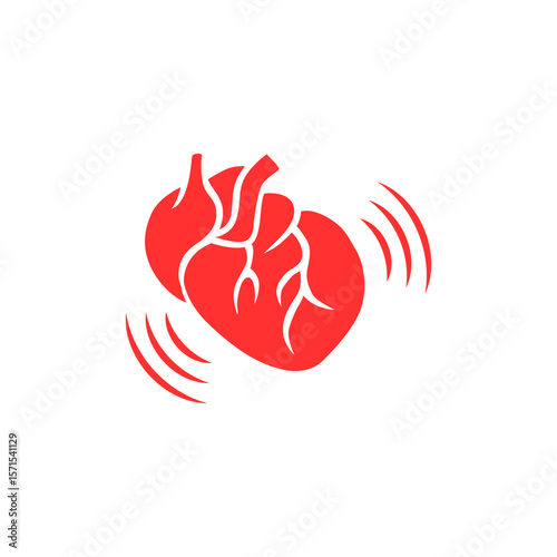Anatomical heart illustration in bright red conveys energy and movement through dynamic motion lines.