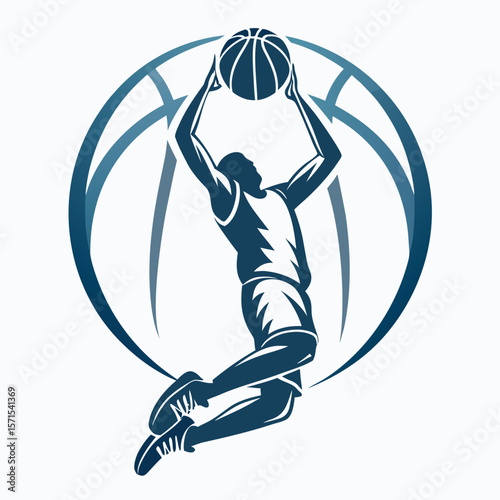 Dynamic basketball player leaping mid air in stylized vector art