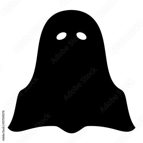 Simple black silhouette of a ghost with oval eyes on white background
