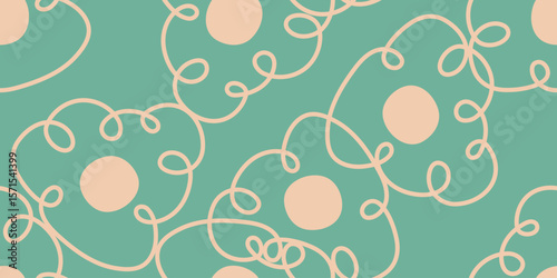 Seamless pattern neutral minimalist linear flowers. Simple floral background. Vector illustration. for textile design, fabric, wallpaper, covers, cards, wall art, posters and decoration.