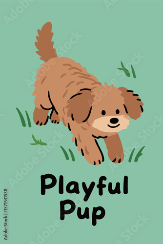 Playful Pup on Green Background