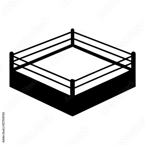 Black and white isometric image of a professional fighting or wrestling ring