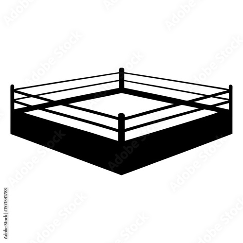 A Black and White Vector Graphic Illustration of a Boxing Ring
