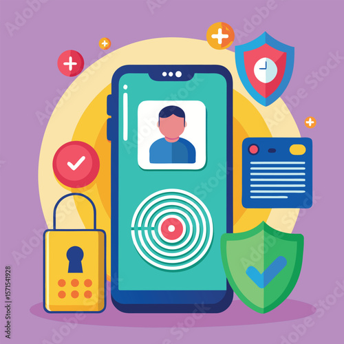 Digital security illustration depicting data protection and privacy measures on smartphone