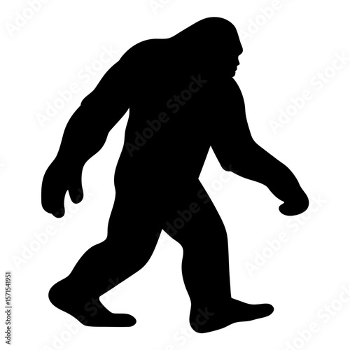 Mysterious silhouette of Bigfoot walking through the forest, creature of legend