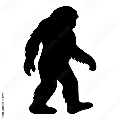 Silhouette of a Walking Sasquatch or Bigfoot on a White Background