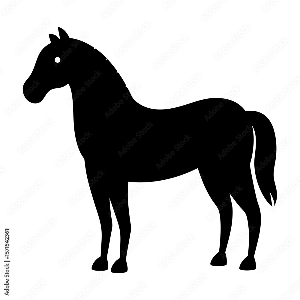 Obraz premium Black Horse Silhouette Standing Calmly in Profile on a White Background