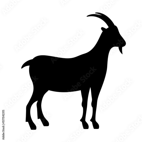 Silhouette of a majestic goat standing against a plain white background